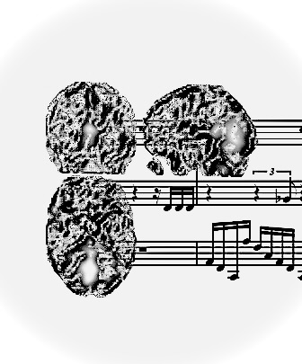 Brain scans overlaid with musical notation — the Music of Thought Hypothesis